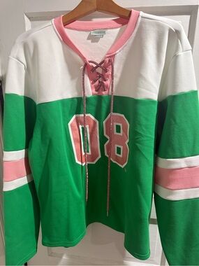 VintageSport Green & Pink Lace-Up Hockey Sweatshirt